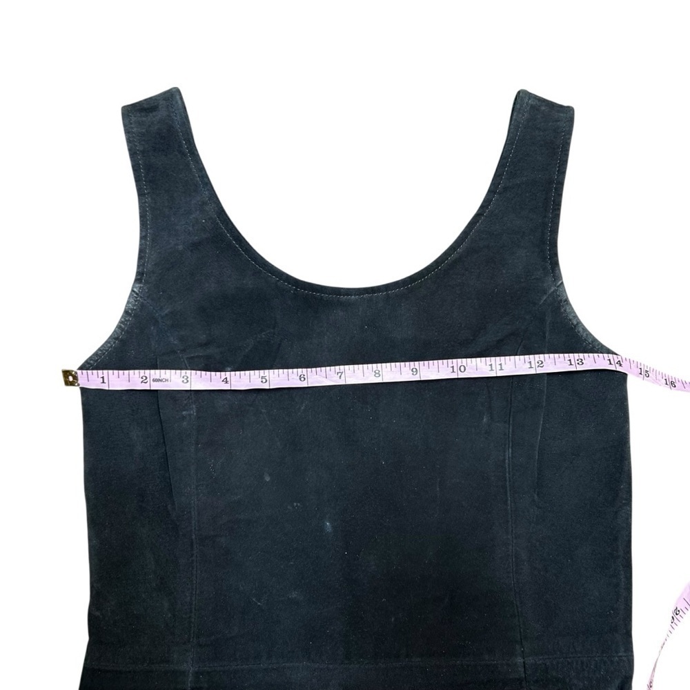 Morgan Taylor vintage black suede sleeveless sheath dress XS scoop back biker - Picture 8 of 10